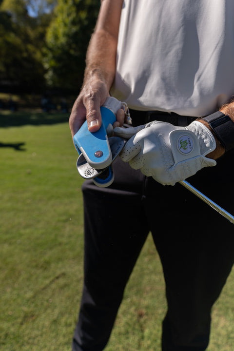 Smooth-grip handle of the Fendo cleaner shown in custom color with personal markings.