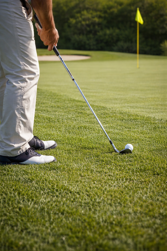 Golfer preparing a short game shot around the green