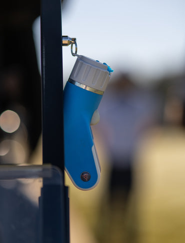 Fendo cleaner with custom-branded sleeve featuring company logo and unique color combo.